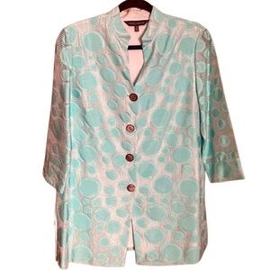 Ming Wang turquoise textured overlay  light weight button down tunic jacket sz S